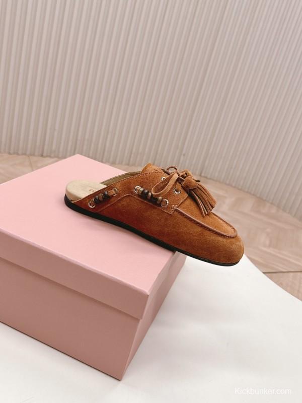 Miu Miu Fall/Winter 2025 Tassel Loafer Mule with Bead Accents - LY00320