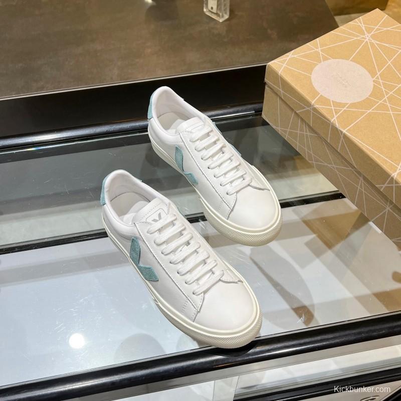 VEJA Classic White Sneakers V Logo Lace-Up Retro Flat Platform Casual Sports Shoes - LY00220