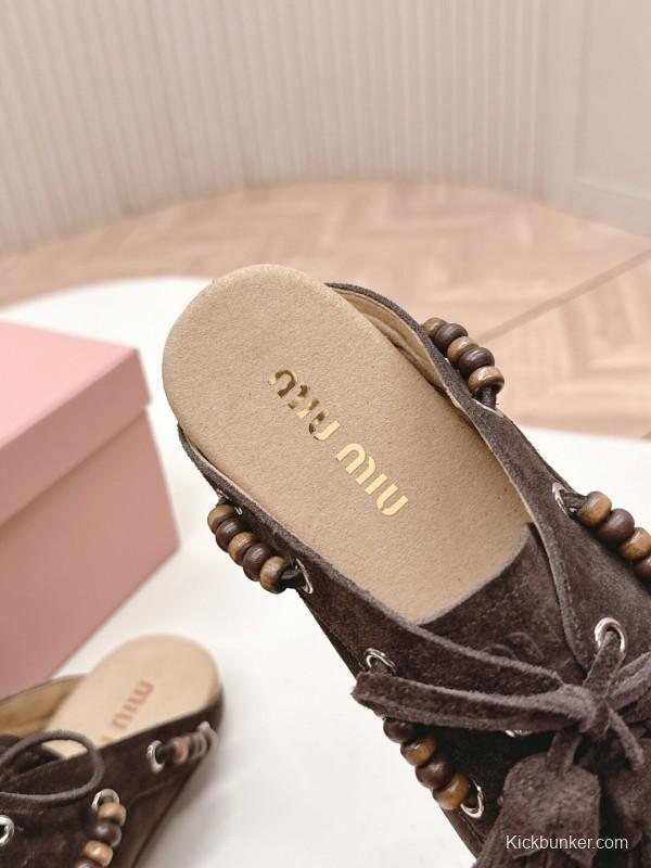 Miu Miu Fall/Winter 2025 Tassel Loafer Mule with Bead Accents - LY00320