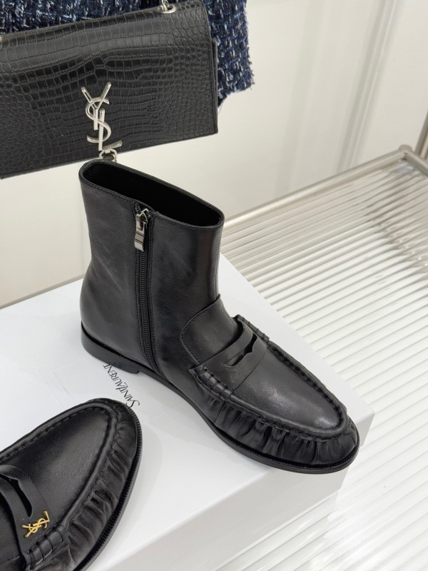 Saint Laurent YSL Letter Loaf Short Boots with Pleated Trim - KFY00430