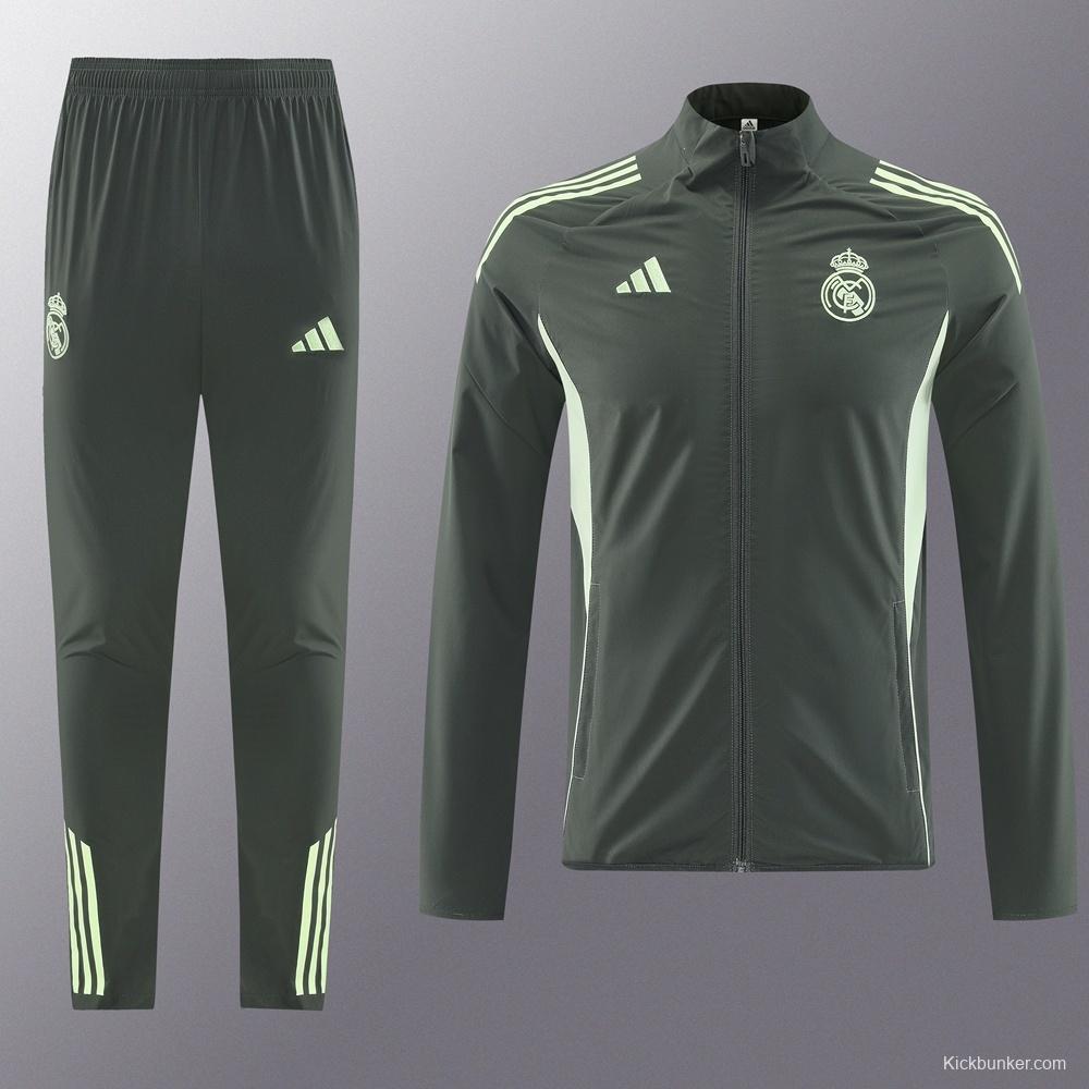 25/26 Real Madrid Dark Green Half Zipper Jacket+Long Pants S-3XL