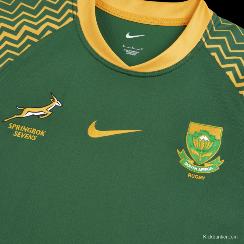 25/26 South Africa Springbok Sevens Green with Gold Chevron Sleeves Jersey
