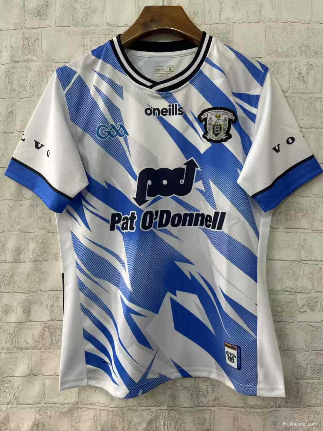 2026 Waterford GAA White with Blue Lightning Stripe Pattern Jersey