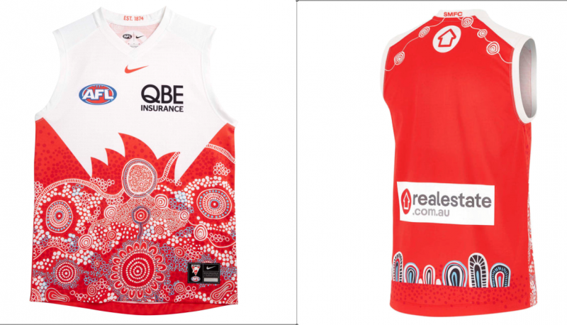 25/26 Sydney Swans White with Red Aboriginal Art Jersey