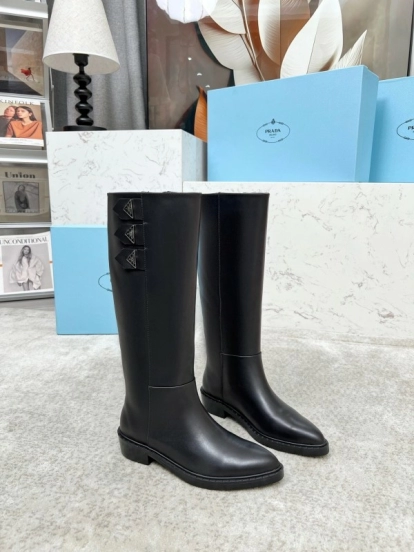 Prada Classic Triangle Logo Pointed Toe Boots - LY00400