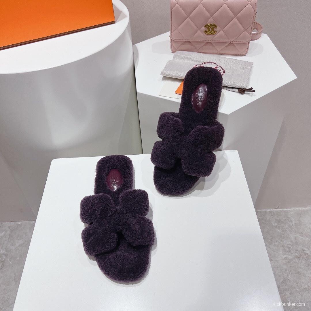 Hermes Teddy Wool H Slippers Flat Fur Slippers - LY00240