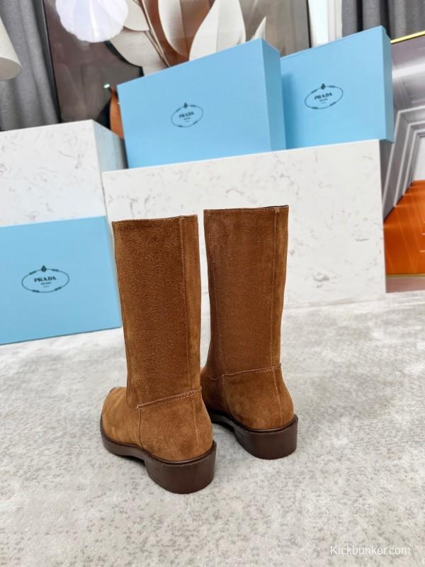 Prada Classic Triangle Logo Pointed Toe Boots - LY00350