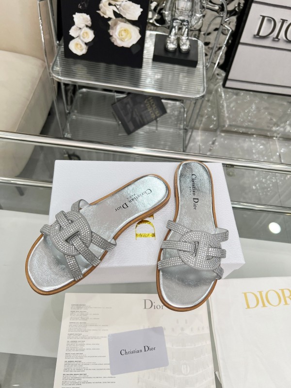 Dior D-Lane Sandals Hollow-out Monogram Flat Slides - LY00220/LY00260
