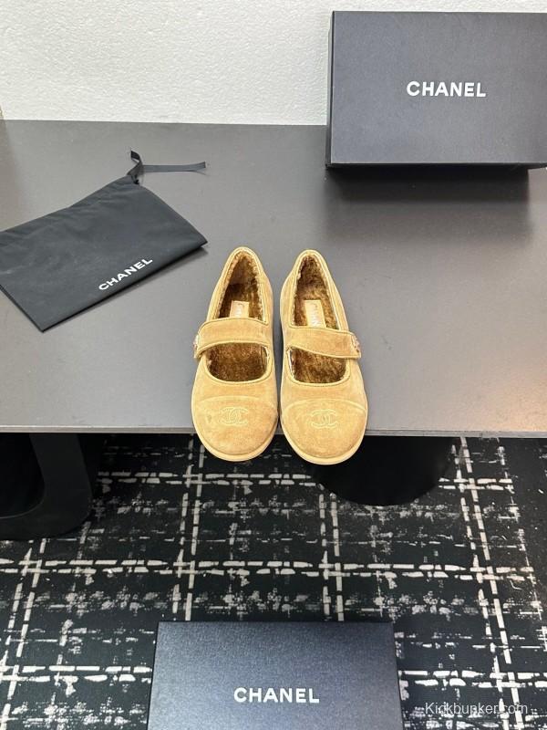Chanel 2025 SS New French Style Mary Jane Flat Shoes with Fur - KFY00300