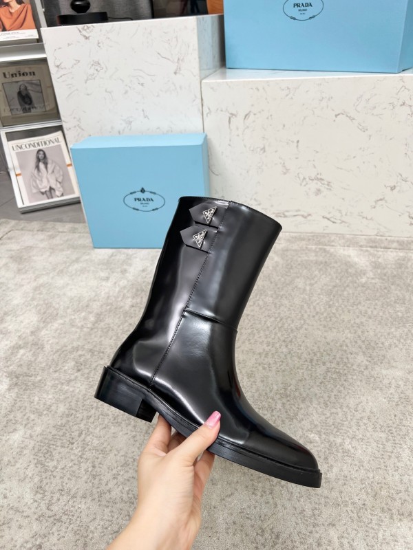 Prada Classic Triangle Logo Pointed Toe Boots - LY00350
