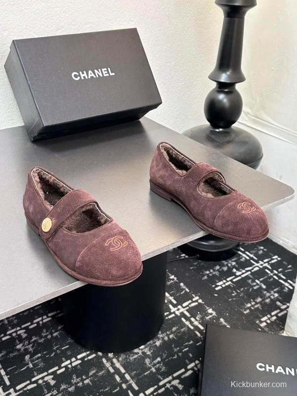 Chanel 2025 SS New French Mary Jane Flat Shoes with Fur - KFY00300