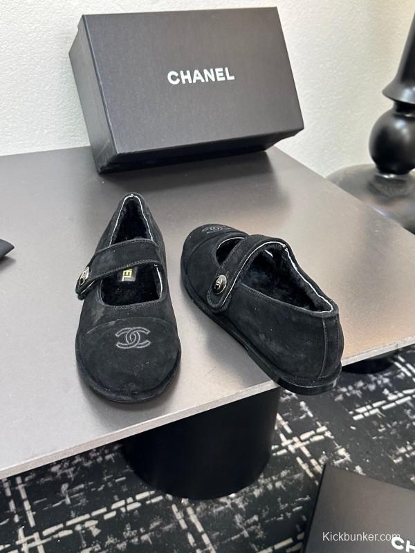 Chanel 2025 SS New French Mary Jane Flat Shoes with Fur - KFY00300