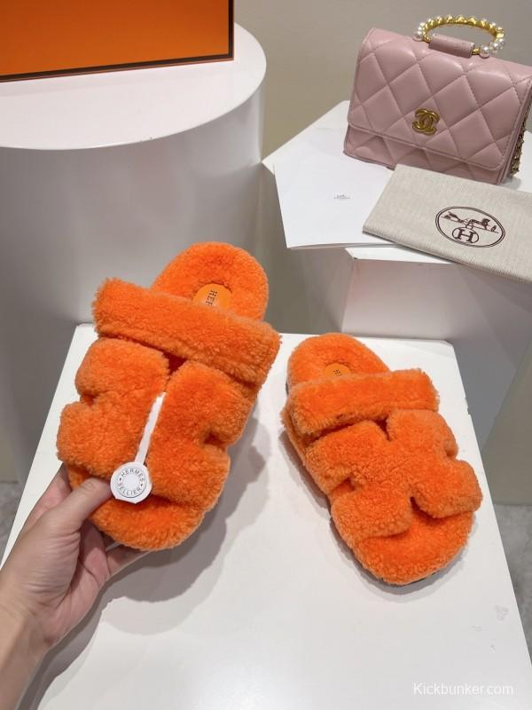 H Love Erjiu Full Wool Slippers with Wavy Fur Design - LY00270