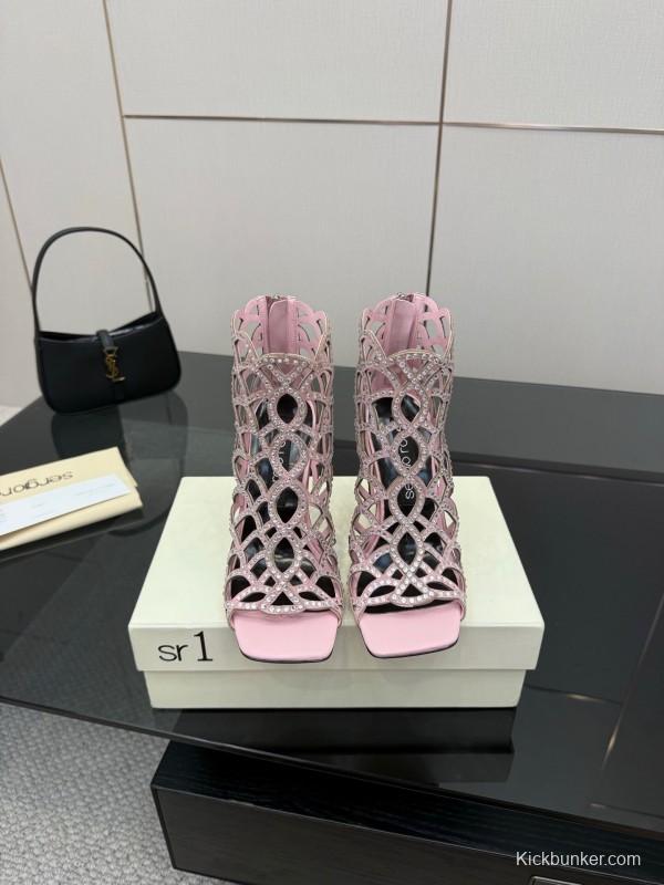 Sergio Rossi Mermaid Sandals 2025 SS Collection Elegant Fishnet High Heels - KFY00470