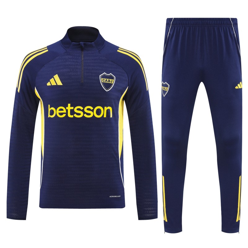 25/26 Boca Juniors Navy Blue with Yellow Stripes Half Zipper Jacket Tracksuit +Long Pants