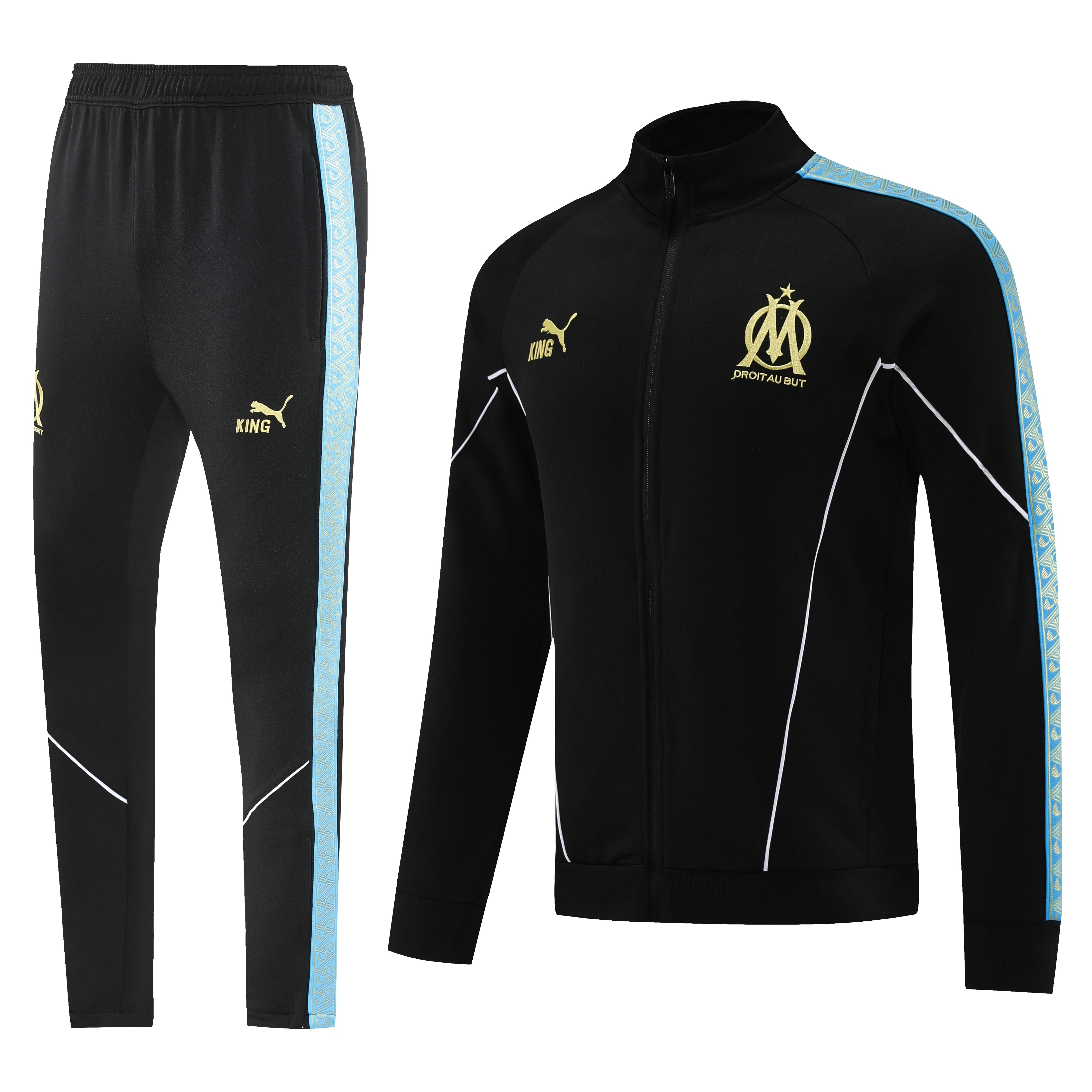 25/26 Olympique Marseille Black Full zipper Jacket Tracksuit+ long pants