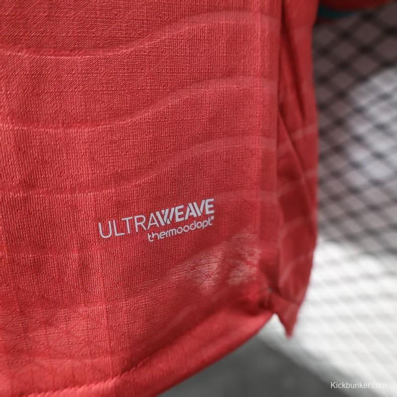 Player Version 2026 Portugal Home Long Sleeve Red with Horizontal Wave Pattern Jersey