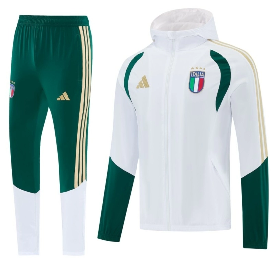 2026 Italy White Hoodie Full Zipper Windbreaker + Long Pants