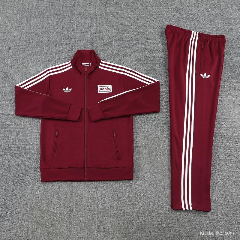2026 Adidas x OASIS Wine Full Zipper Jacket + Long Pants