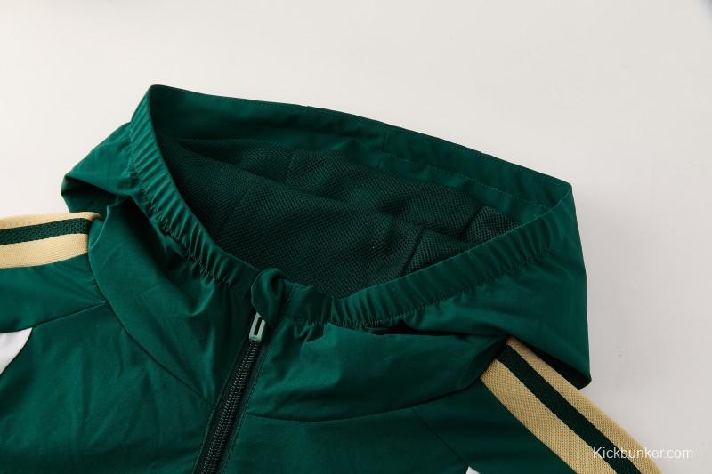 2026 Italy Green Hoodie Full Zipper Windbreaker + Long Pants