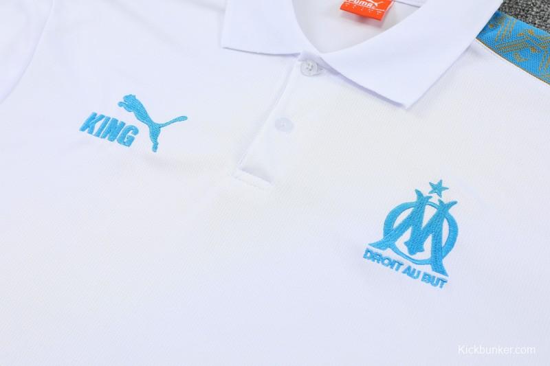 26/27   Marseille White Polo Training Shirt + Long Pants Tracksuit