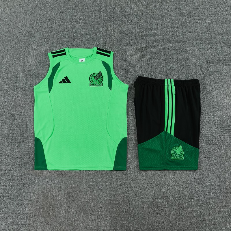 26/27  Mexico Green Sleeveless Training Vest + Black Shorts Set