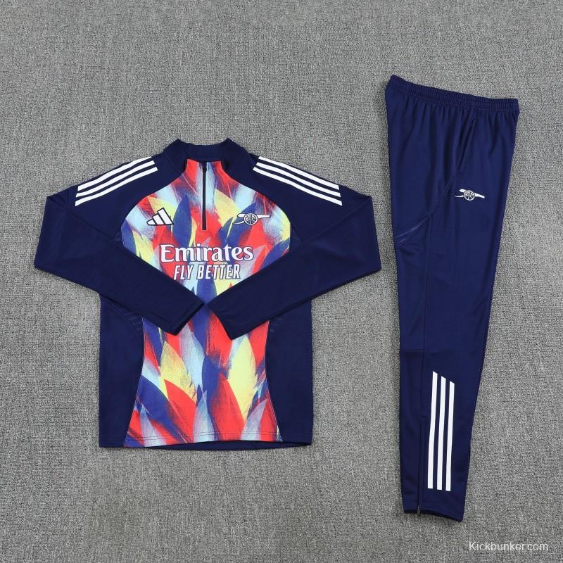 26/27 Arsenal Navy Blue Flame Print Half Zipper Jacket Tracksuit + Long Pants