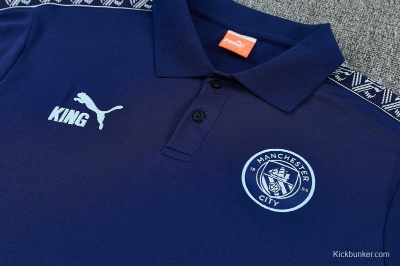 26/27 Manchester City Navy Blue Polo Training Shirt + Long Pants Tracksuit