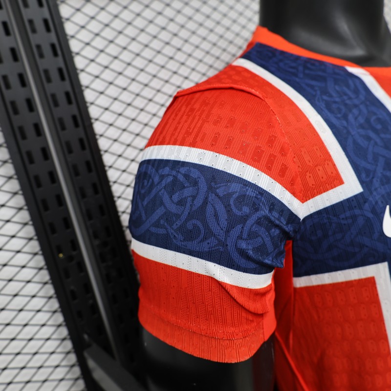 Player Version 2026 Norway Red & Blue with Flag Cross Pattern Home Jersey