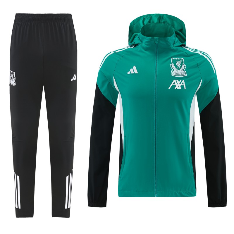 26/27 Liverpool Green Full Zipper Hooded Jacket Tracksuit + Black Long Pants