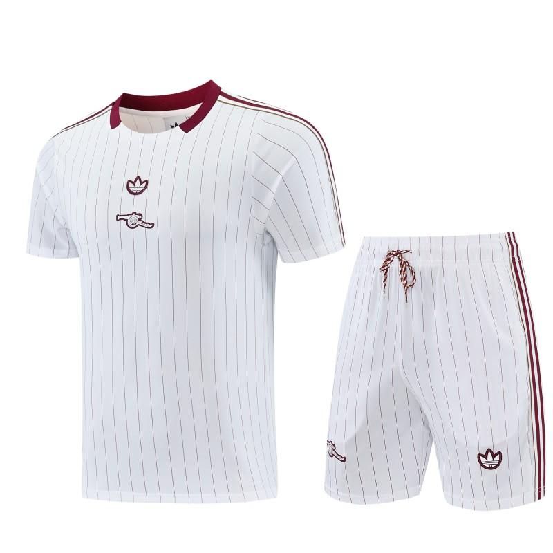 26/27 Arsenal  White Pinstripe Short Sleeve+Soccer Shorts