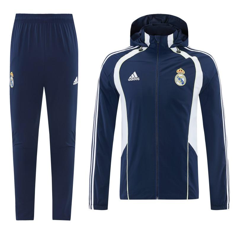 26/27 Real Madrid Navy Blue Full Zipper Hooded Windbreaker Tracksuit + Long Pants