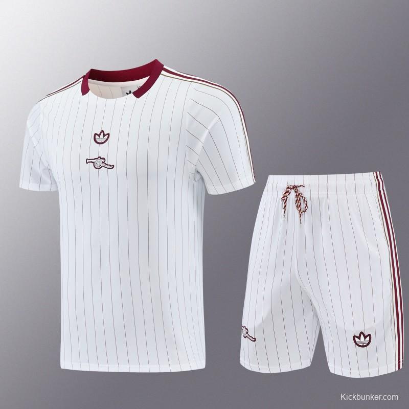 26/27 Arsenal  White Pinstripe Short Sleeve+Soccer Shorts