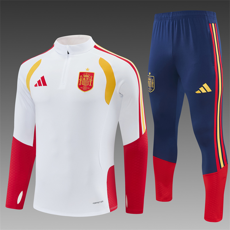 26/27 Spain Away White Half Zipper Jacket Tracksuit + Long Pants