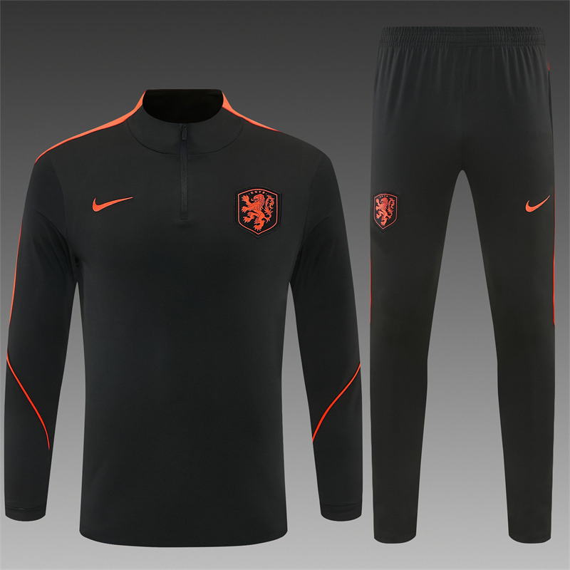 2026 Netherlands Black & Orange  Half Zipper Jacket Tracksuit + Long Pants