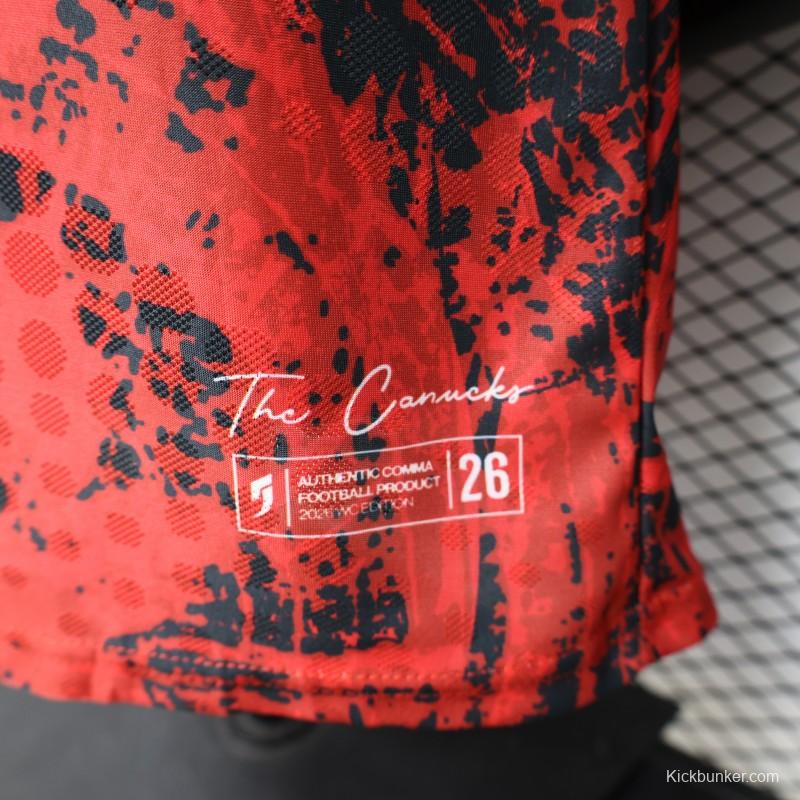 Player Version 2026 Canada National Team Red with Black Grunge Print Home Jersey