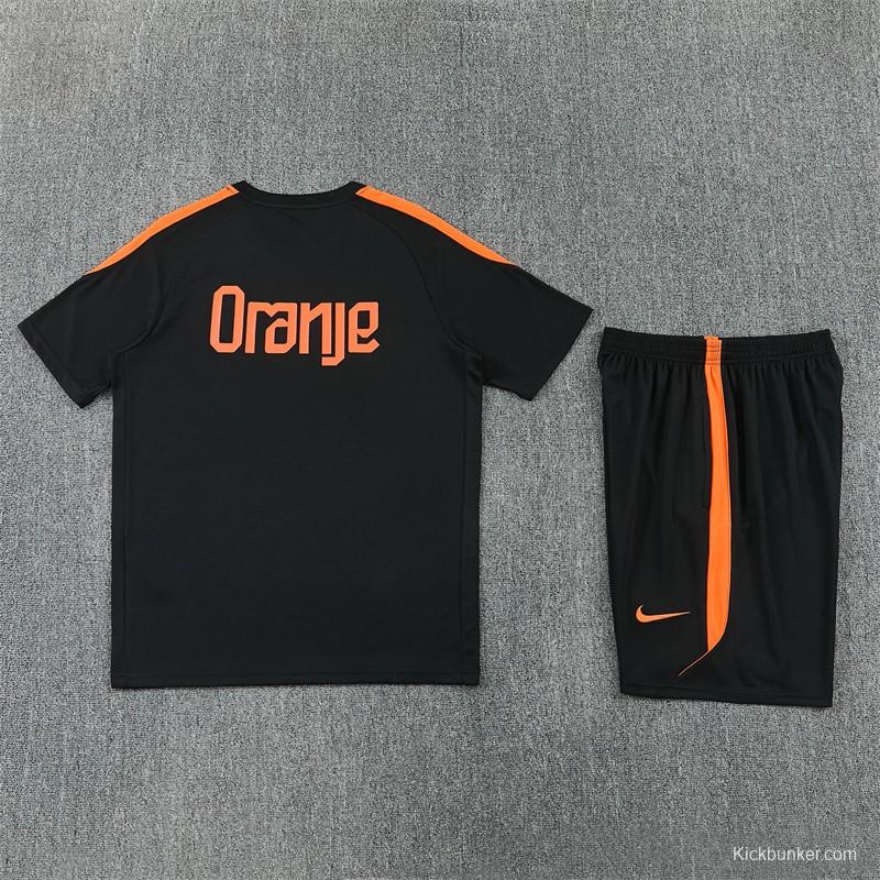 2026 Netherlands Black & Orange  Short Sleeve+Soccer Shorts