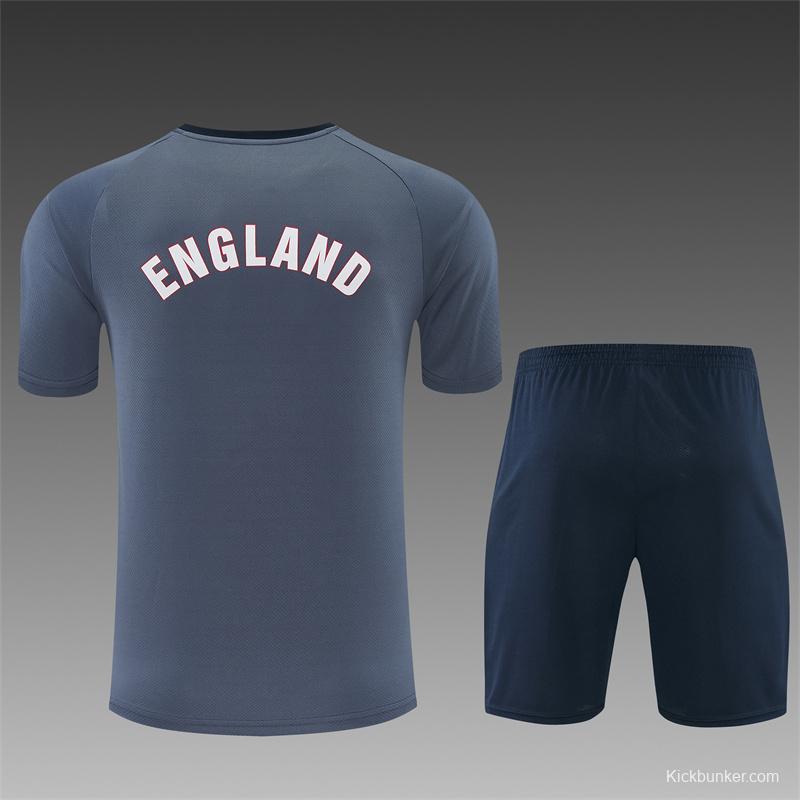 2026 England Grey Short Sleeve+ Navy Blue Soccer Shorts