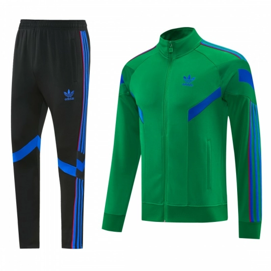 26/27 Adidas Originals Green  Full Zipper Jacket Tracksuit + Royal Blue  Long Pants
