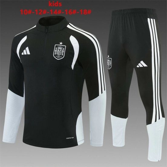 2026 Kids Spain Black & White Half Zipper Jacket Tracksuit + Long Pants