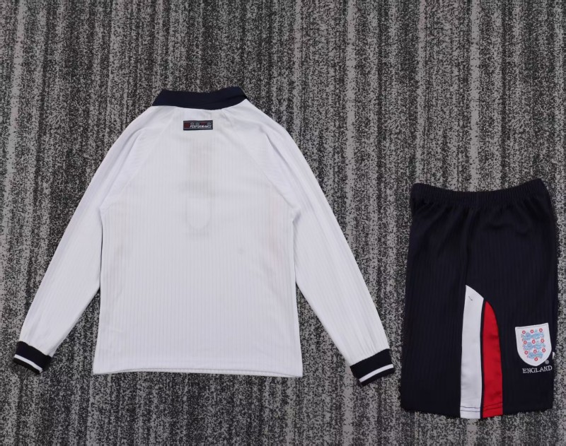 Retro Kids 1998 England Home Long Sleeve Jersey