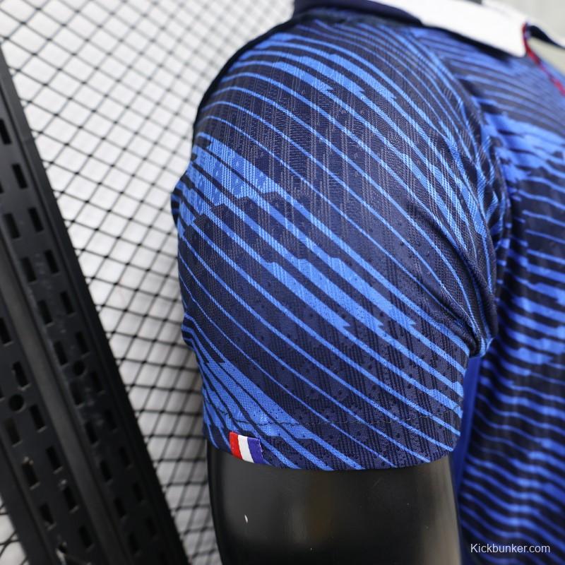 Player Version 2026 France Home Blue with Diagonal Brushstroke Stripe Polo Collar Jersey