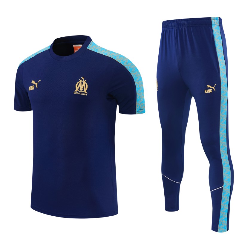 26/27 Olympique de Marseille Navy Blue Short Sleeve Tracksuit + Long Pants