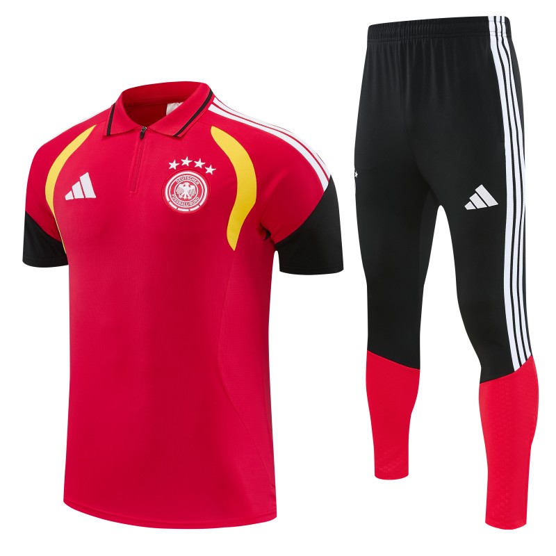 2026 German Red & Black Half-Zip Polo Short Sleeve Tracksuit + Long Pants