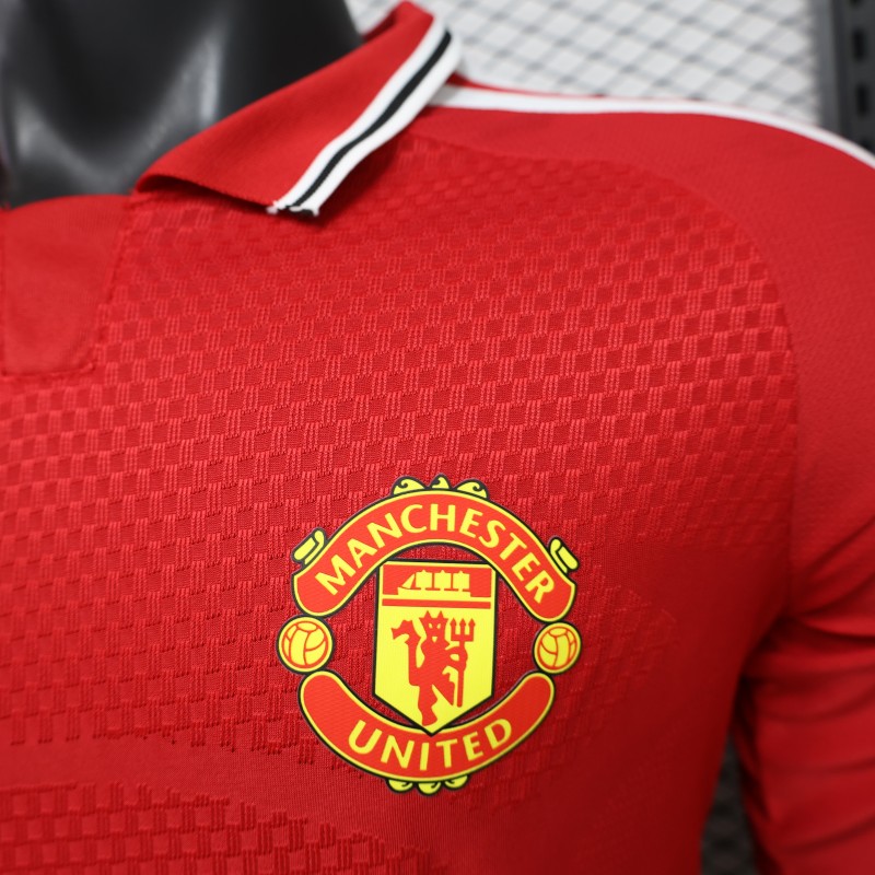 Player Version 26/27 Manchester United Red Polo Collar  Long Sleeve Jersey