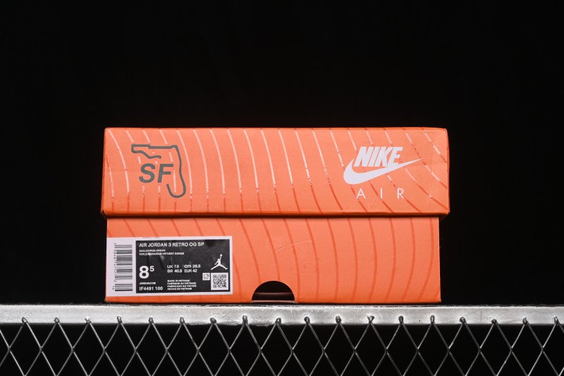 Nike Air Jordan 3 Retro "Miami" Solefly Collaboration White Green Orange Sneakers - IF4491-100