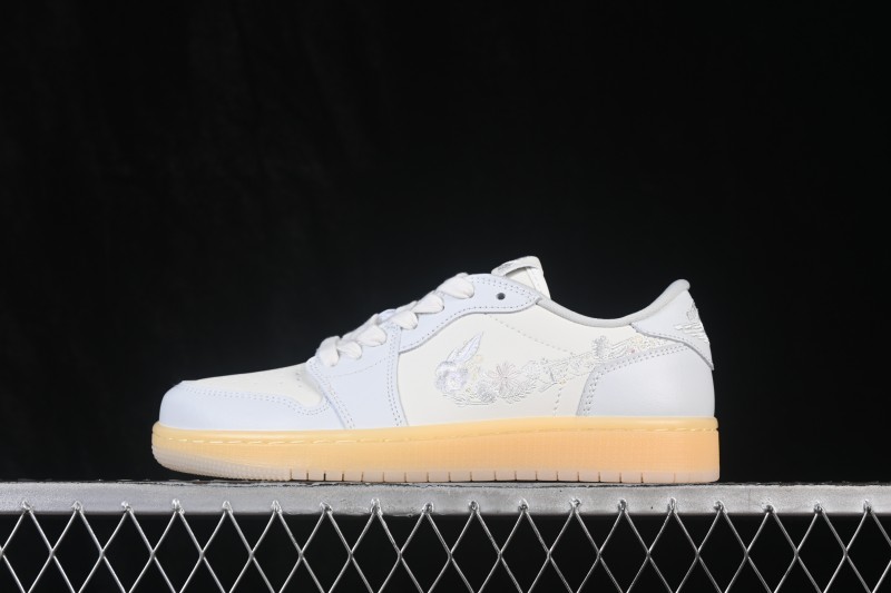 Nike Air Jordan 1 Low Floral Swoosh Embroidery Casual Board Shoes - IF4391-100