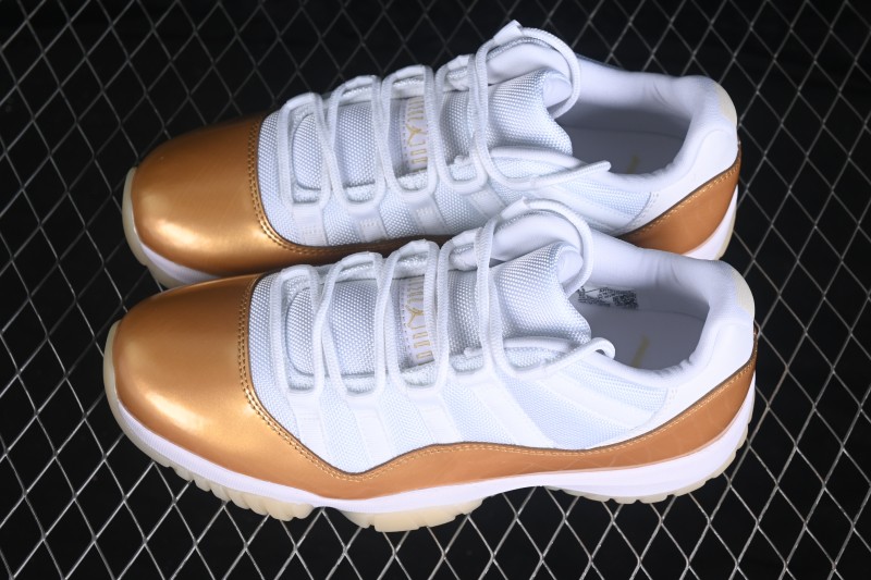 Nike Air Jordan 11 Low Retro Basketball Shoes with Metallic Gold Accents - AH7860-102