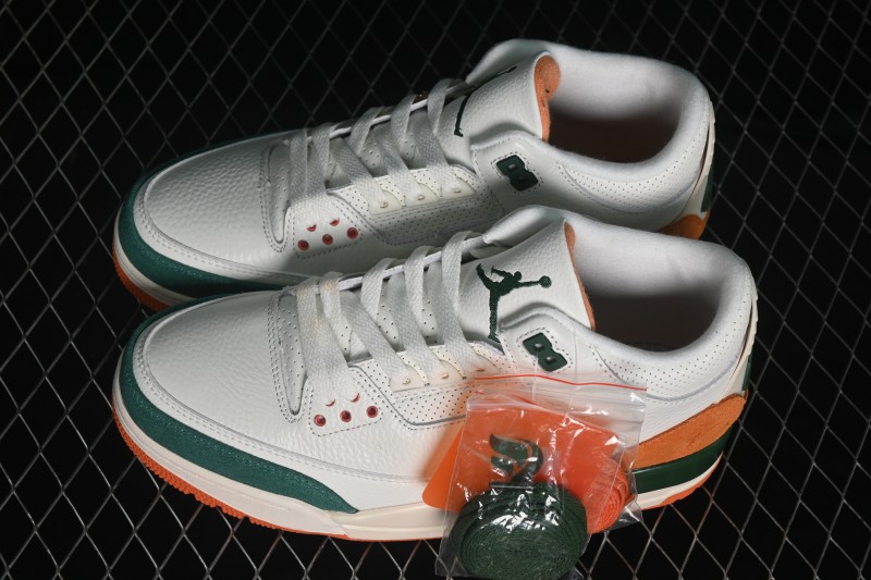 Nike Air Jordan 3 Retro "Miami" Solefly Collaboration White Green Orange Sneakers - IF4491-100
