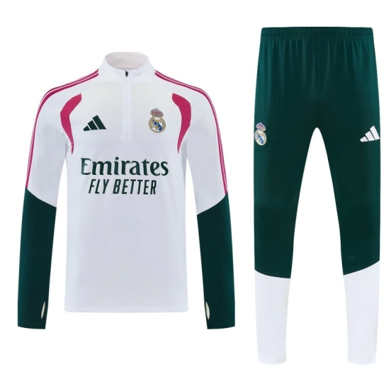 26/27 Real Madrid White & Dark Green Half Zipper Jacket Tracksuit + Long Pants